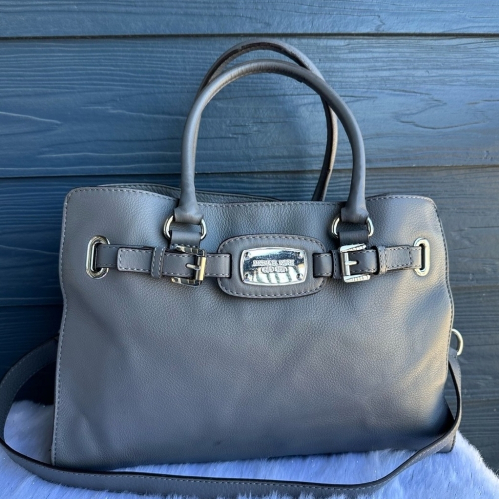 Michael Kors Hamilton Gray Leather Satchel Handbag